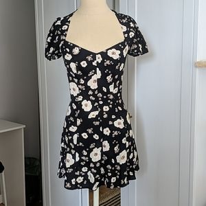 Reformation Black Floral Puff Sleeve Dress